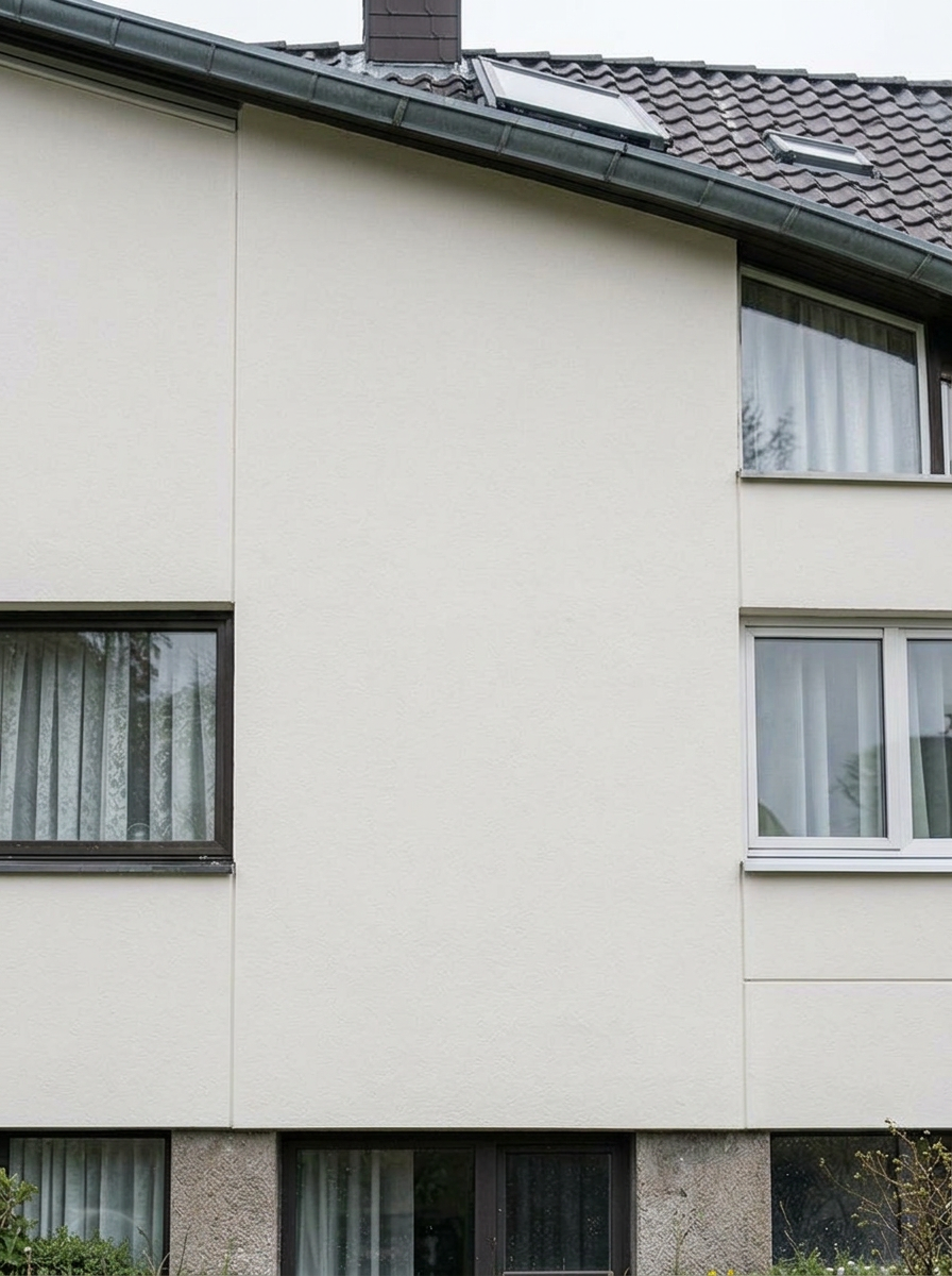 Sliten fasad före och ren behandlad fasad efter fasadrenovering – efter